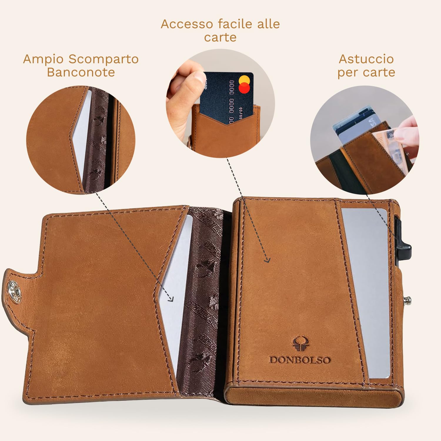 DONBOLSO Portafoglio Uomo in Pelle con Tasca per Apple AirTag - Slim Portacarte di Credito