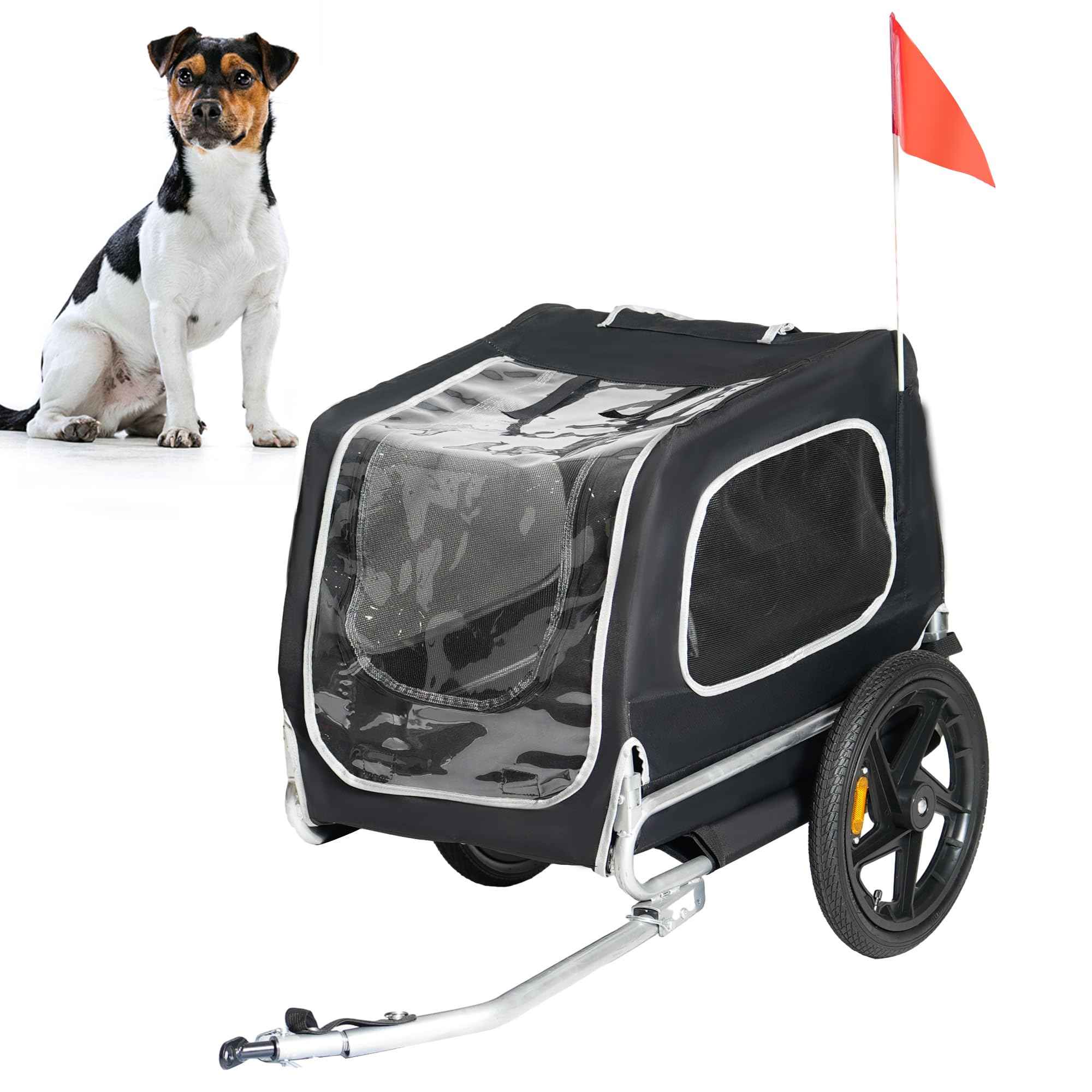 soges Remorque de Vélo pour Chien Pliable jusqu'à 40 kg en Oxford 600D, Remorque de Vélo Dog Bicycle Trailer Chariot Noir pour Chien avec Laisse Interne, Réflecteurs de Sécurité