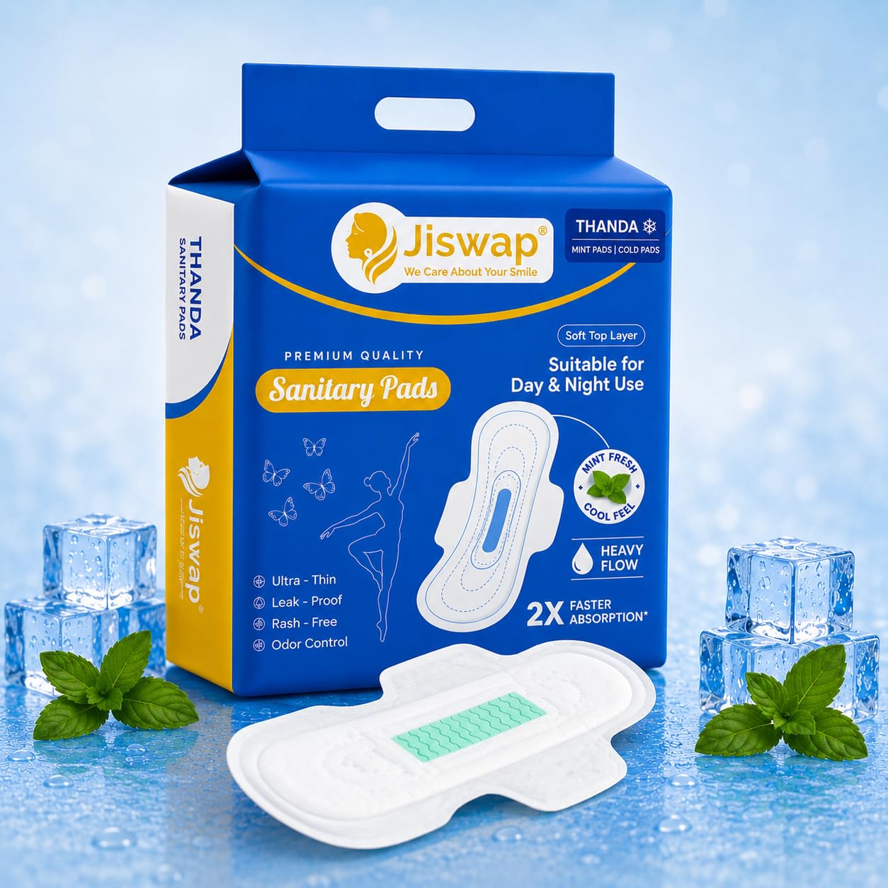 Thanda Sanitary Pads XXL | 50 Pads | Mint Cool Comfort | Cold Feel Technology | Rash-Free Soft Cotton Top Layer | Heavy Flow Protection | Leak-Proof | Day & Night Use-image-33