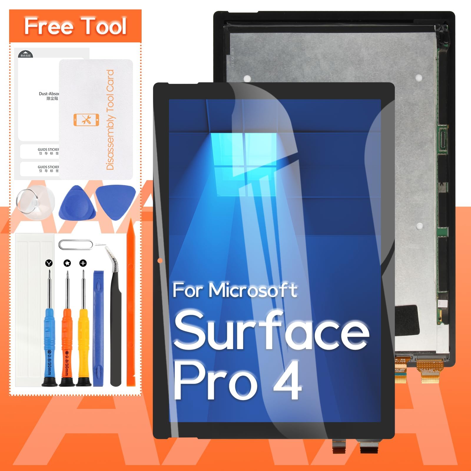 Screen Replacement for Microsoft Surface Pro 4 1724 12.3 inch LCD Display Touch Screen Digitizer Full Assembly 2736x1824