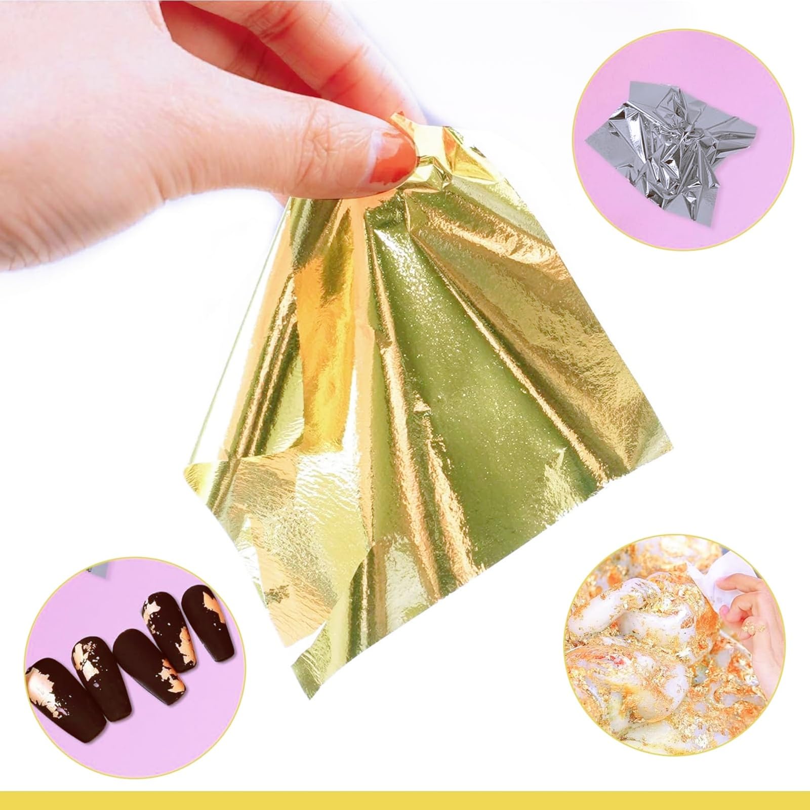 Utsukusy Oro - Kit de Foil Metálico en hojas de papel dorado, rosa, plata y negro para Manualidades, Artesanía y Decoración - 400 Hojas (9x9cm)