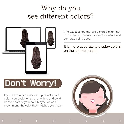 Miniatura 6 de SOFEIYAN Extensión de cola de caballo larga rizada de 14 pulgadas, extensión de pelo sintético natural para mujer