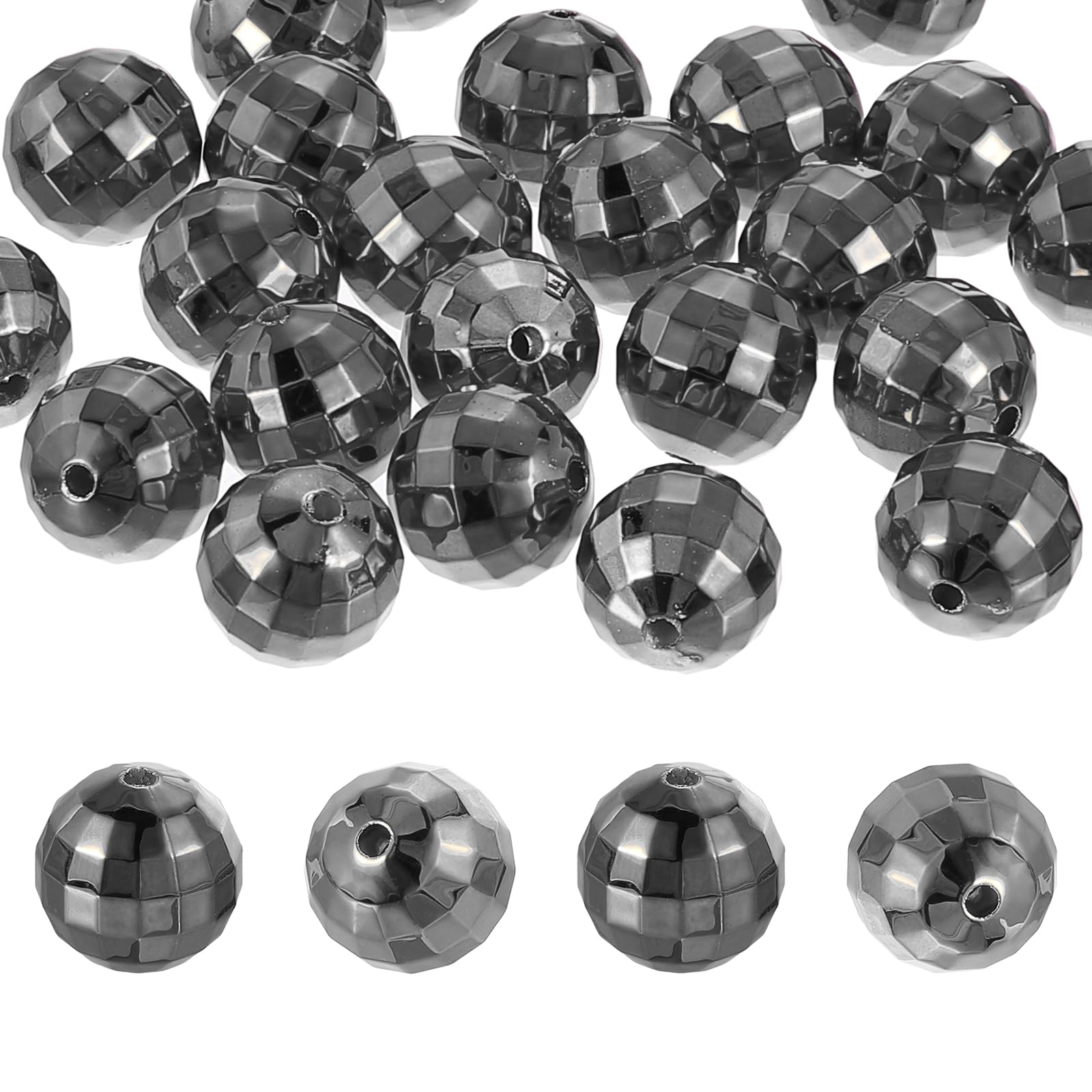 PATIKIL Disco Ball Beads, 50 Pcs 16mm Reflective Round Acrylic Mirror Ball Charm for Decoration DJ Party DIY Crafts Black