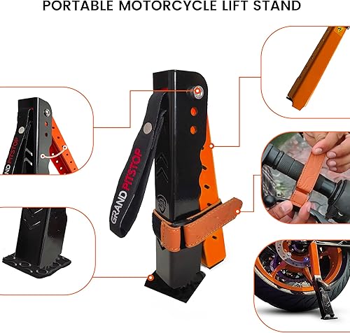 Miniatura 4 de GRAND PITSTOP Soporte de mantenimiento de motocicleta, soporte de elevación portátil y compacto, altura ajustable para limpieza de cadenas y