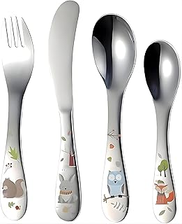 Kids Cutlery Set - Stainless Steel Kids Tableware Set of 4 with Gift Box Packing, Children Cutlery Set Metal Spoon and Forks Set