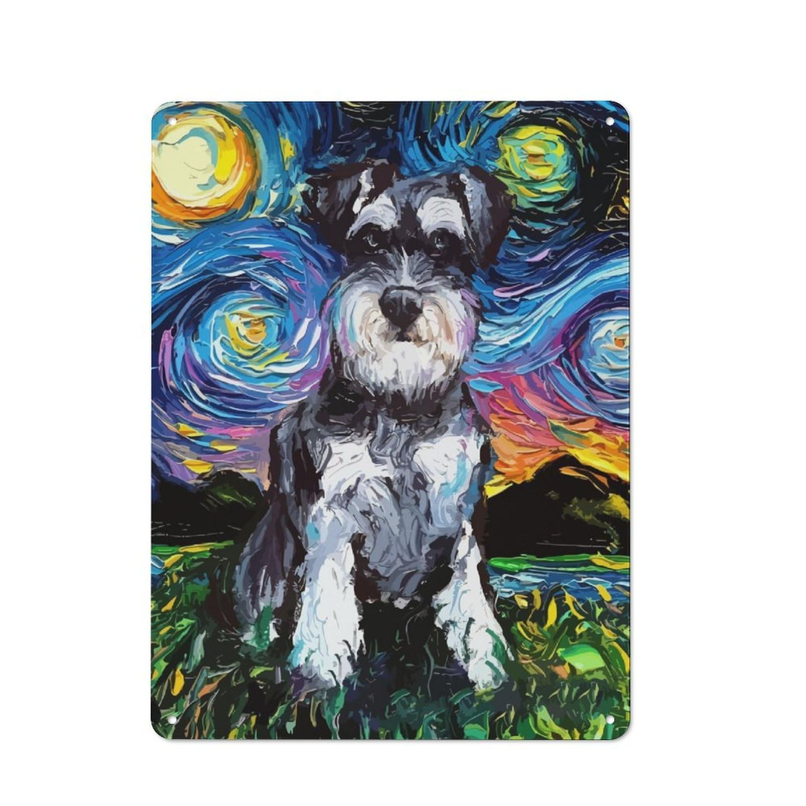 Industrial Dog Starry Night Schnauzer Retro Metal Sign 40x30cm, Shed Wall Plaque for Garage, Workshop, Shed Or Utility Room