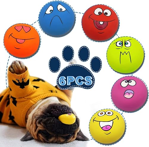 LLSPET Pelota chirriante de látex para perros juguete de búsqueda facial para cachorros mascotas pequeñas y medianas perro y gato 6 unidades