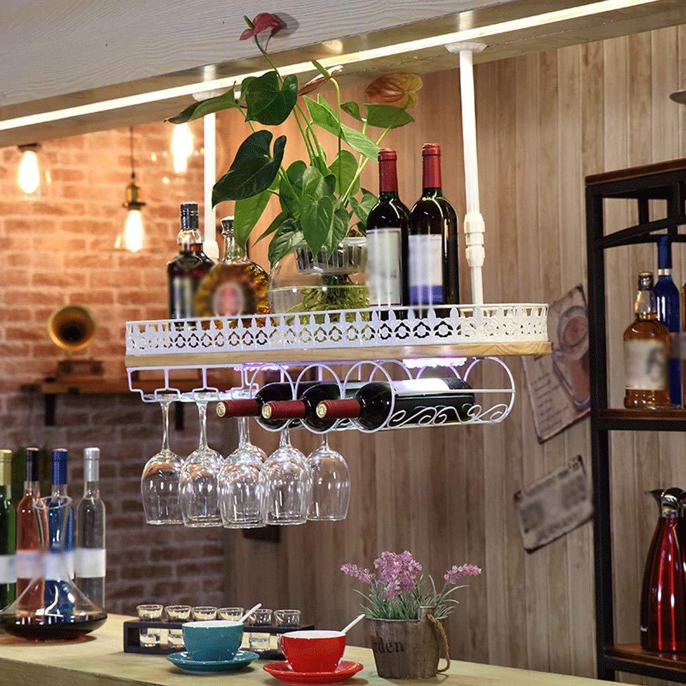 Soporte para Copa de Vino Estante para Vino al revés Estante para Vino de Estilo nórdico Colgador de Adornos de Copa de Viento Industrial Retro Creativo (Blanco 80x28cm)