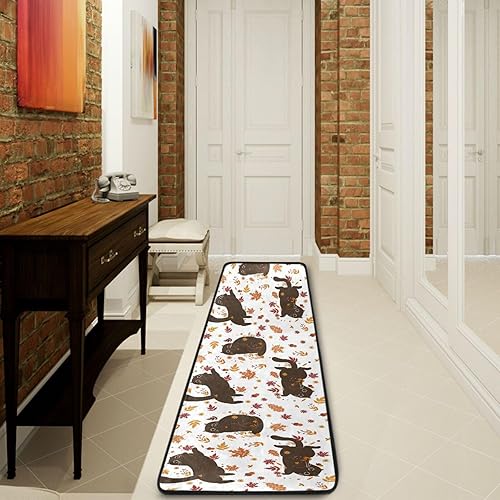 Alfombra antideslizante de otoño con diseño de gatos y otoño, con hojas de arce otoñales, lavables, para pasillo, lavandería, alfombra suave y