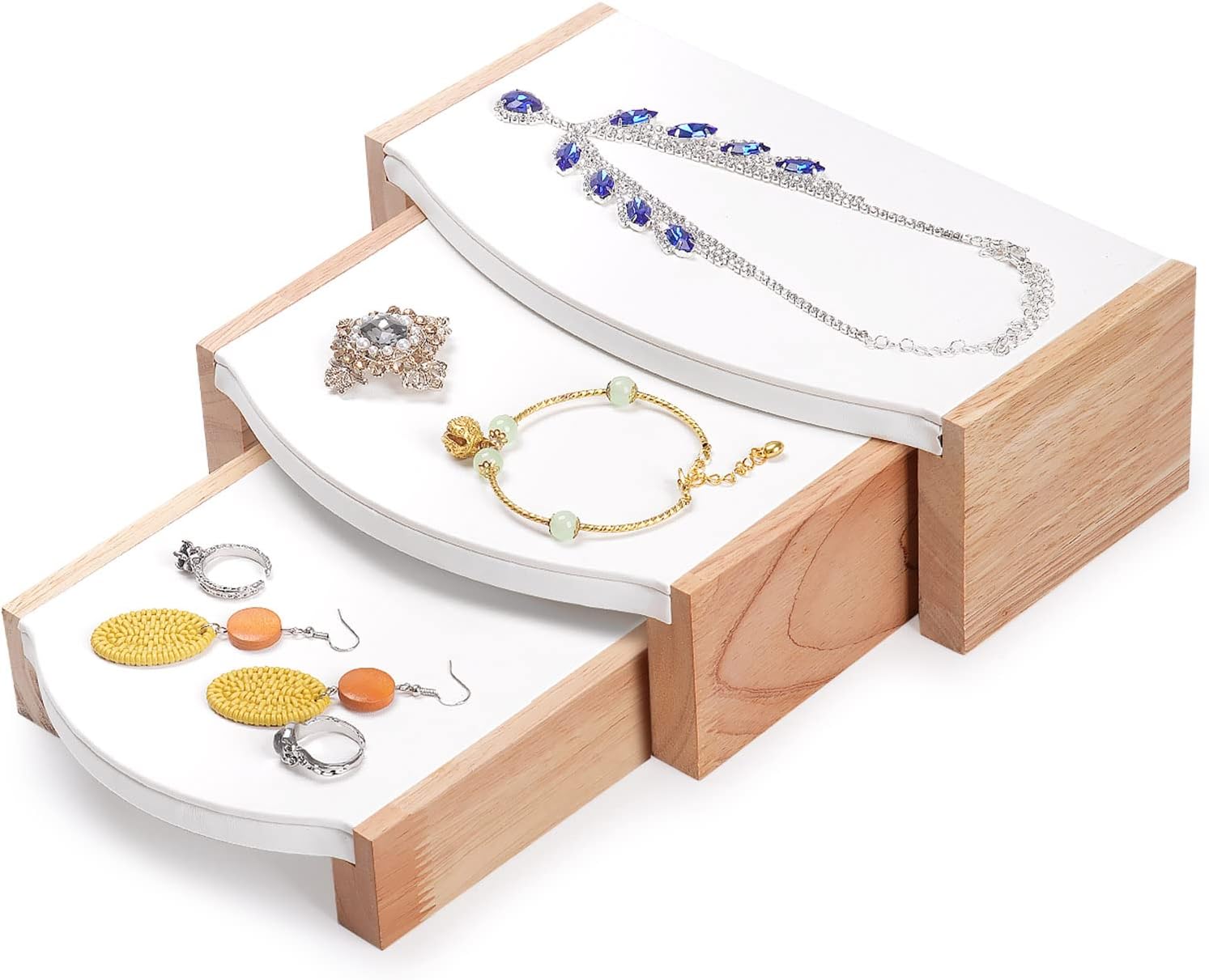 JGKDTX 3Tier Wood Jewelry Display Riser Stand Showcase