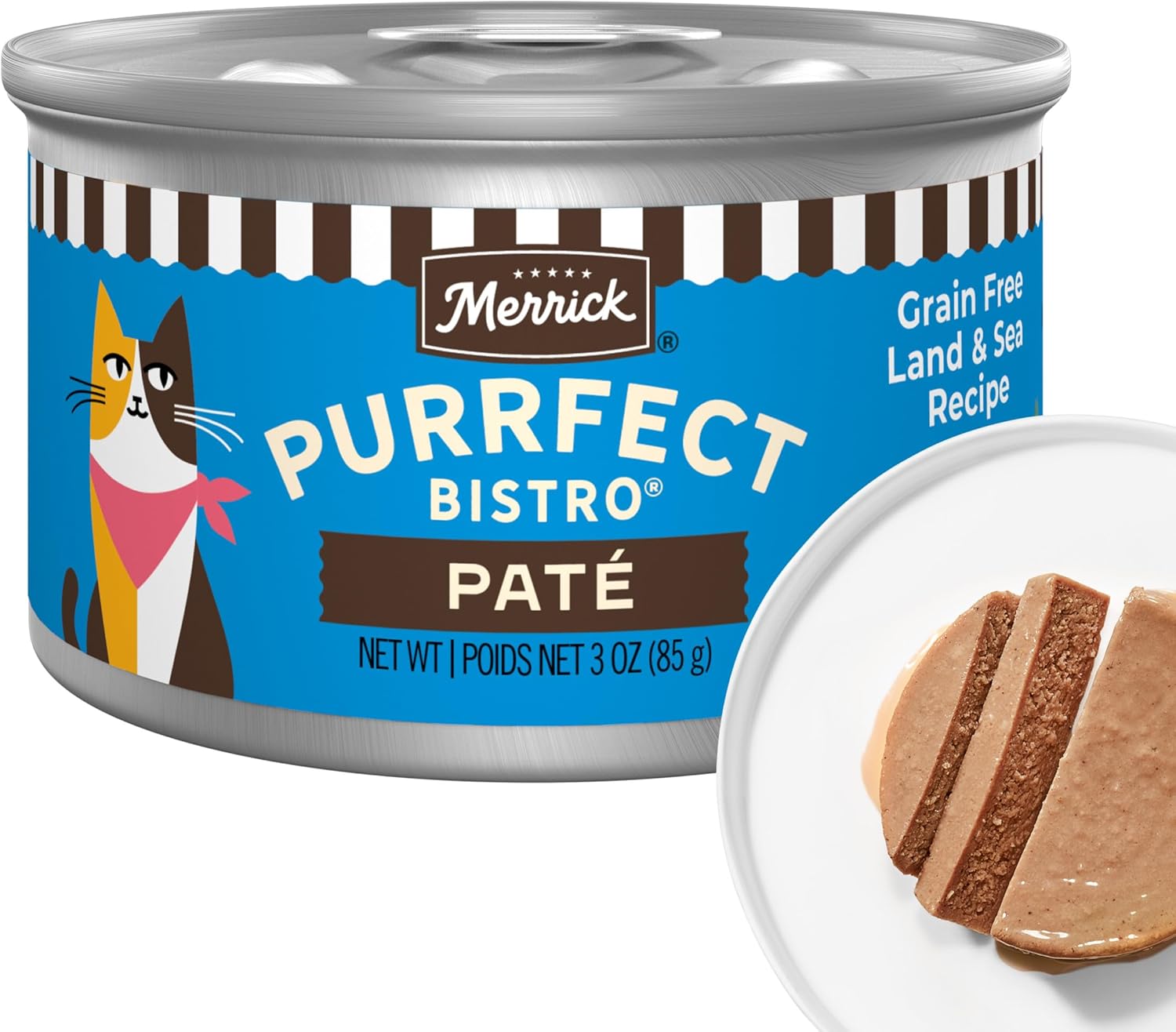 Merrick Purrfect Bistro Grain Free Premium Soft Canned Pate Adult Wet Cat Food, Surfin’ And Turfin’ Recipe - (Pack of 24) 3 oz. Cans