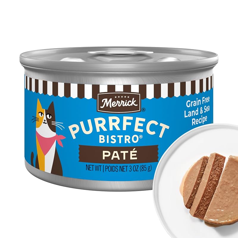 Ração úmida para gatos Merrick Purrfect Bistro Land & Sea Surf and Turf em patê, 24 latas de 85 g