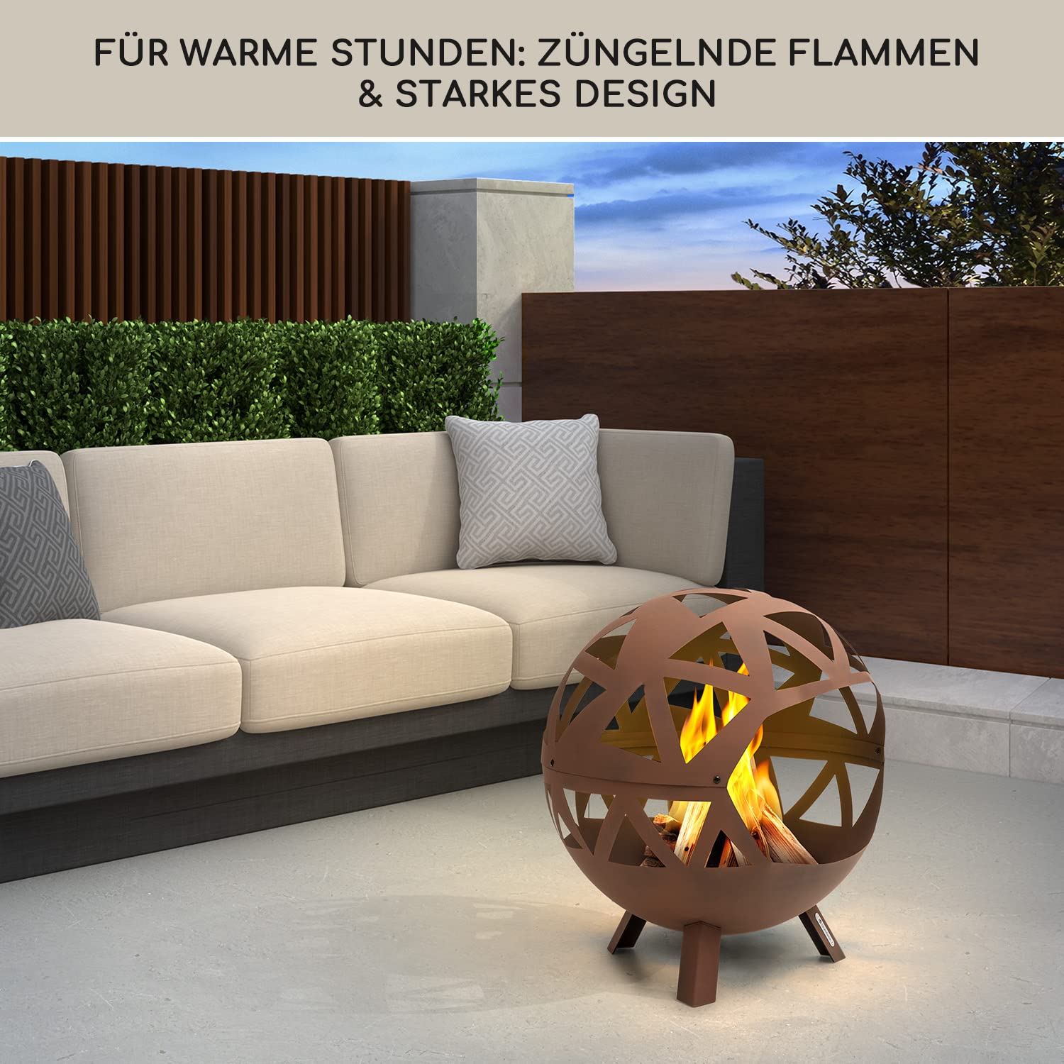 Blumfeldt Feuerschale, Robuste Outdoor Stahl-Feuerschale Groß für Balkon & Camping, Mobile 68 cm, Feuerschalen mit Standfuß, Wetterfeste für den Garten, Runde Feuerstelle