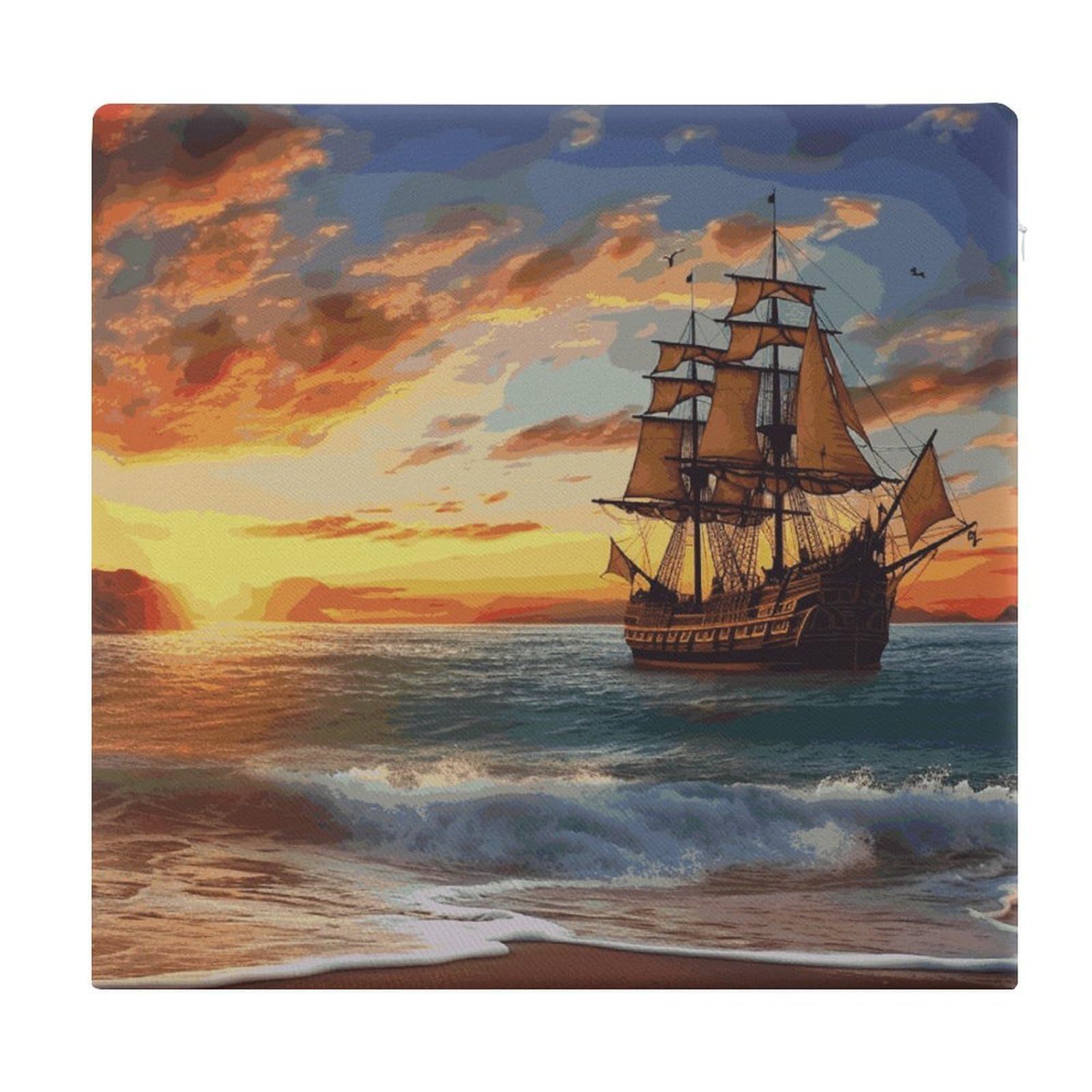 JTREHY Pirate Ship in The Sunset Square Seat Cushion Non-Skid Memory Foam Chair Pad Comfort Meditation Floor Pillow Breathable Square Seat Cushions with Zipper Removable Machine-Washable