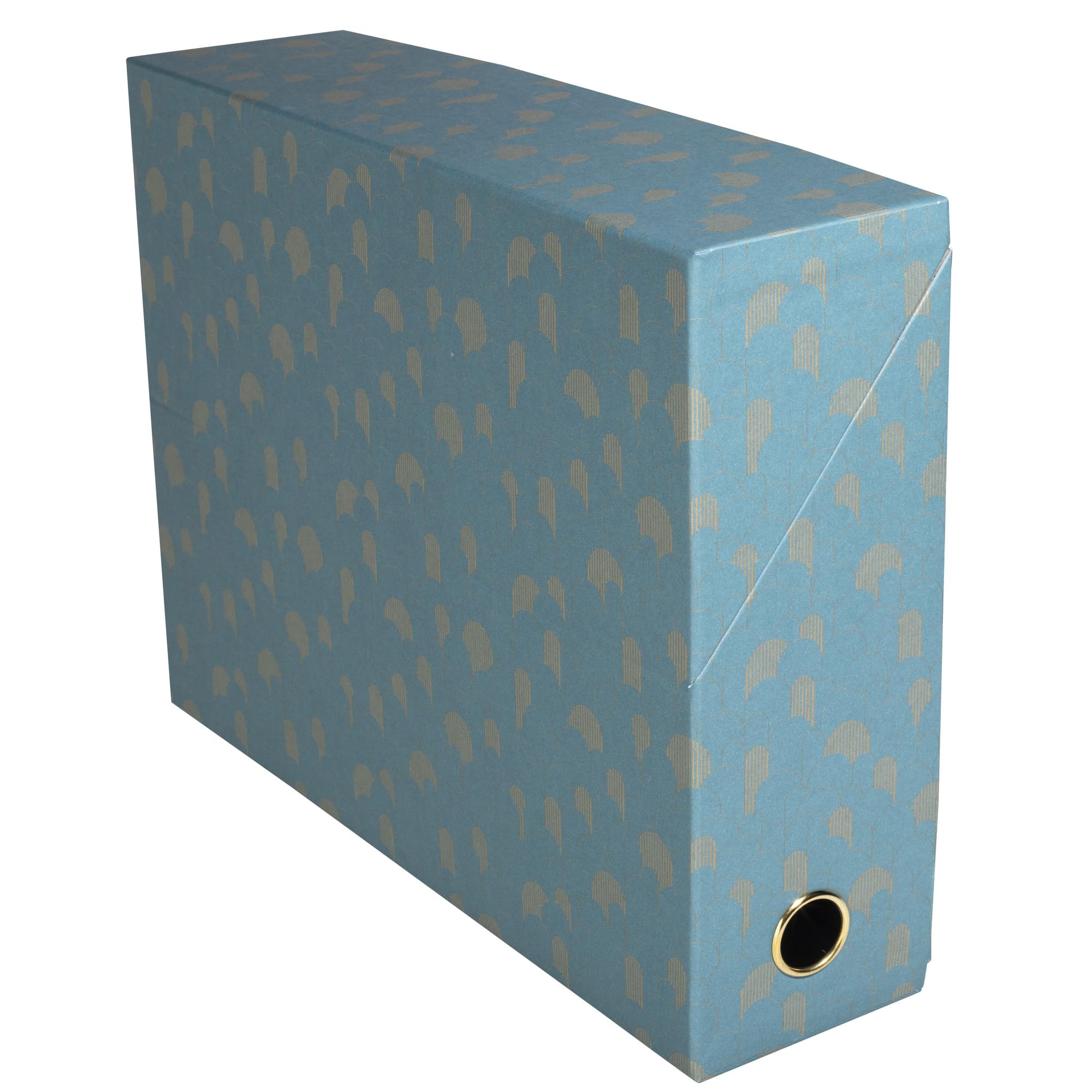 Exacompta - Rif. 89450E - Cartone da 5 scatole di trasferimento Neo Déco, dorso 90 mm, occhiello di presa in oro, dimensioni 25,5 x 9 x 34 cm, etichetta adesiva inclusa, colori assortiti