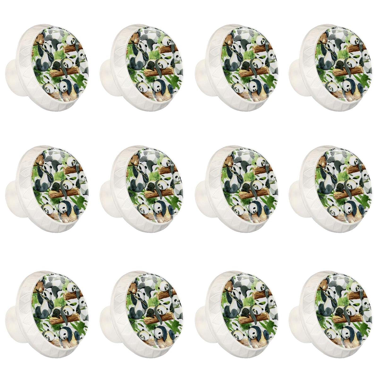 Boutons d'armoires de cuisine ronds en lot de 12 poignées vertes au motif panda pour tiroir