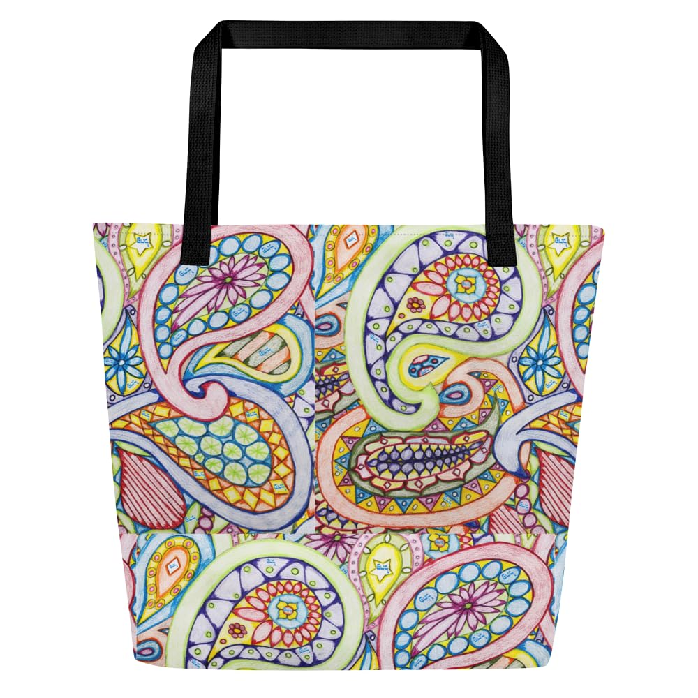 137 Colorful Art Tote Bag Heart Floral Design Handbag with Sturdy Handles Reusable for Shopping Work Travel Gift