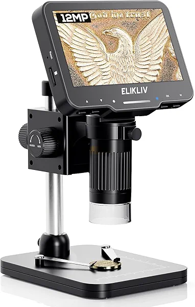 Elikliv Coin Microscope for Adults: 4.3'' LCD Digital Microscope 1000x with 8 Adjustable LED Lights, PC View Compatible with Windows/MacBook, EDM4 Max