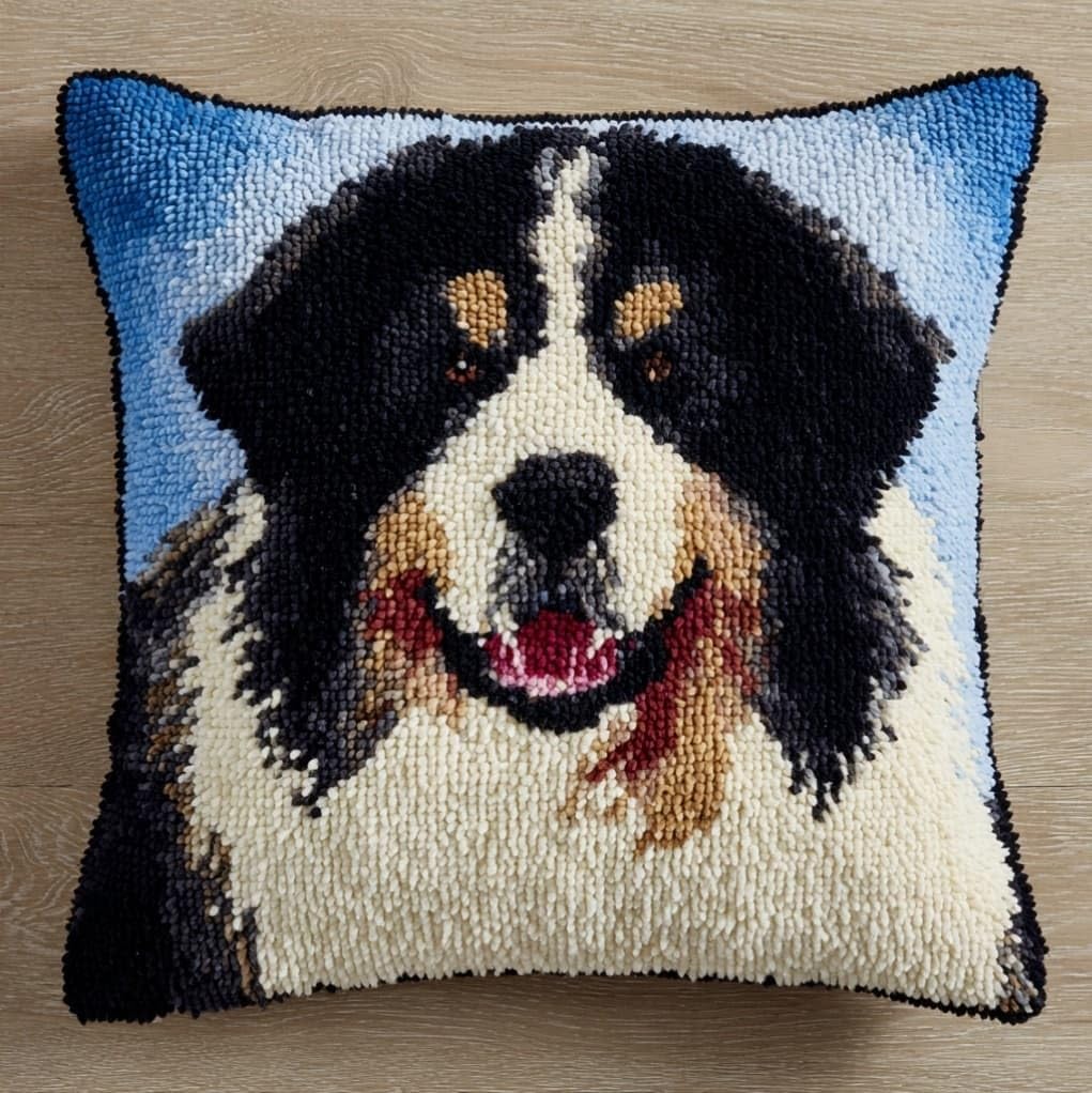 Henypt DIY Latch Hook Cushion Kit 43x43cm,Caucasian Shepherd Dog