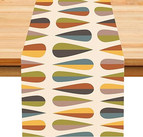 Miniatura 36 de Camino de mesa retro de los años 70, estilo vintage, arte abstracto moderno, verde, bohemio, espiral, ondas, granja, campo, cena, para el hogar,