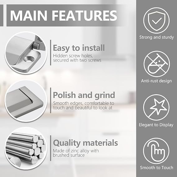 LELE LIFE 4Pcs Flush Ring Pull Cabinet Handles, Hidden Recessed Foldable Drawer Pulls, Zinc Alloy Low Profile Furniture Door Pulls for Cupboard Wardrobe,Nickel