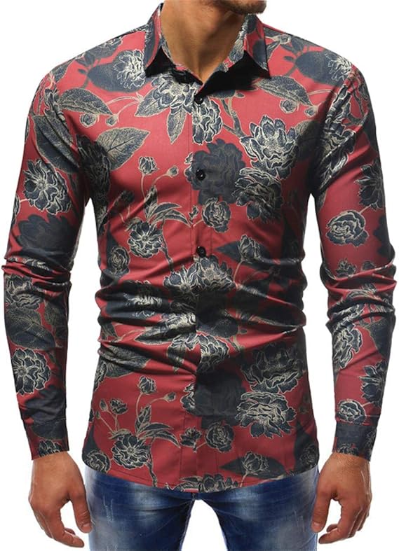 Amazon Angelo アロハシャツ メンズ シャツ 男 長袖シャツ トップス 花柄 総柄シャツ 夏 秋 スリム タイト カジュアル メンズ ファッション オシャレシャツ 花柄プリント オシャレ アロハ ハワイ風 Tシャツ カットソー 通販
