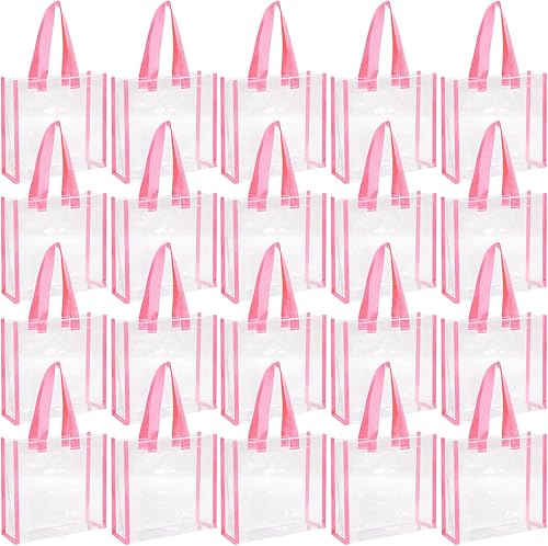 Miniatura 13 de Paterr Paquete de 20 bolsas de plástico transparentes de 10 x 10 x 4 pulgadas, bolsa de regalo aprobada por estadios con asas para mujeres