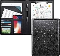 Vista 26 de WAVEYU Carpeta para CV, Portadocumentos, Portapapeles de piel sintética con cubierta para soporte legal, tamaño A4, para bloc de notas