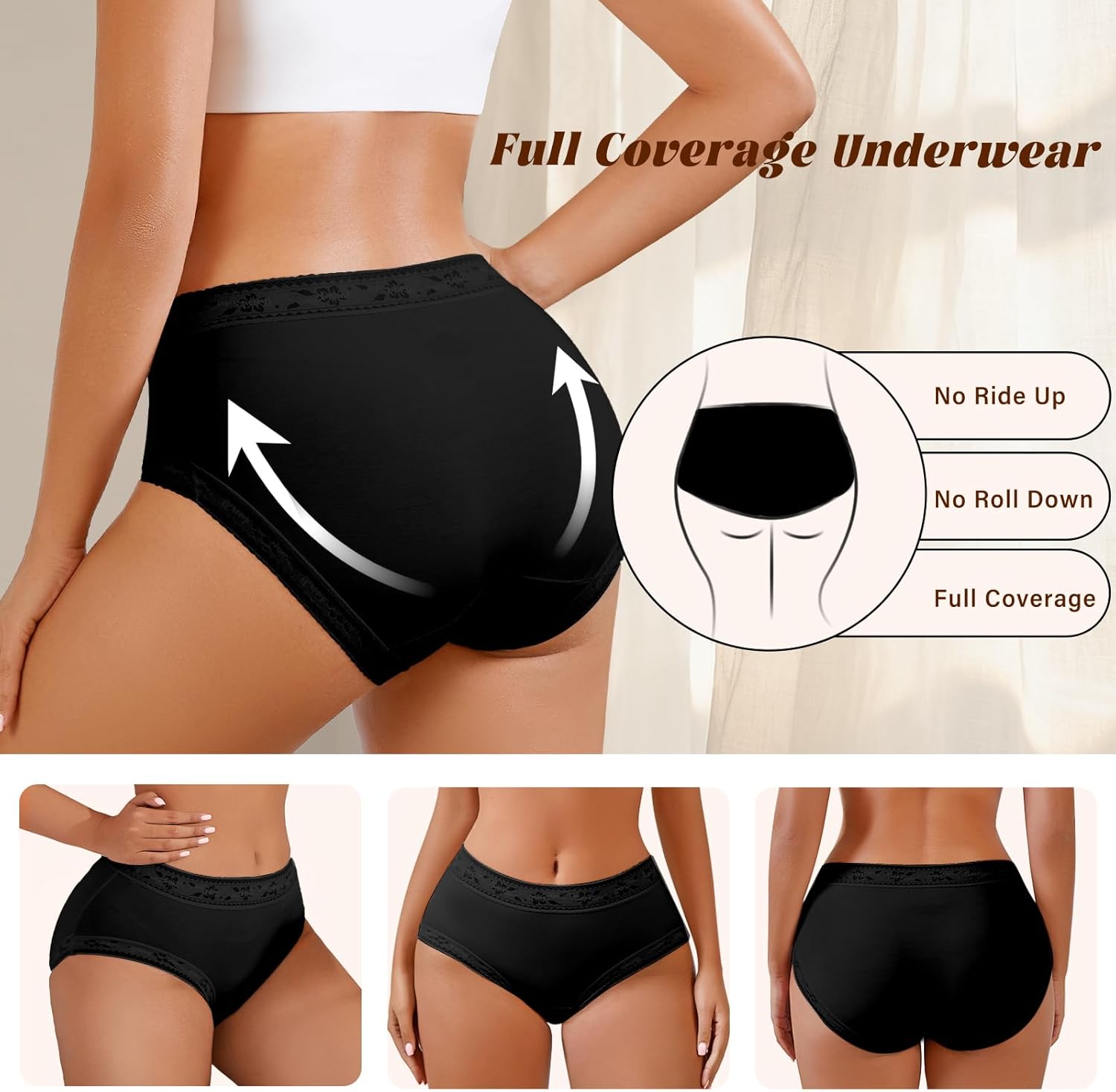 Womens Underwear Seamless Mid Rise Waisted Panties Full Coverage Sexy Lace Briefs Stretch Bikini 6 Pack - Image 5