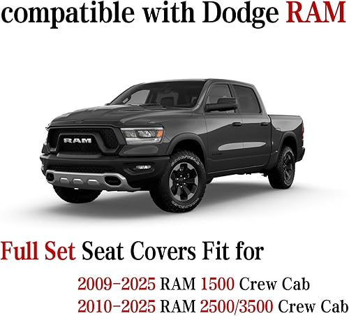 Miniatura 6 de YIERTAI - Fundas de asiento para Dodge RAM, camiones 2009-2022, 1500 HD, 2010-2022, 25003500HD, Set completo, de doble cabina y cabina cuádruple, de
