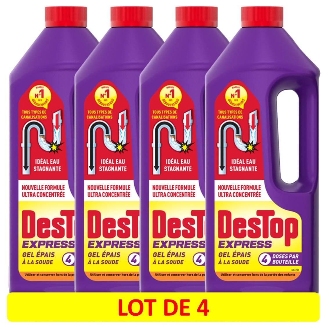 DESTOP Déboucheur Gel Express - Le lot de 4 x 4 doses Flacon de 950ml
