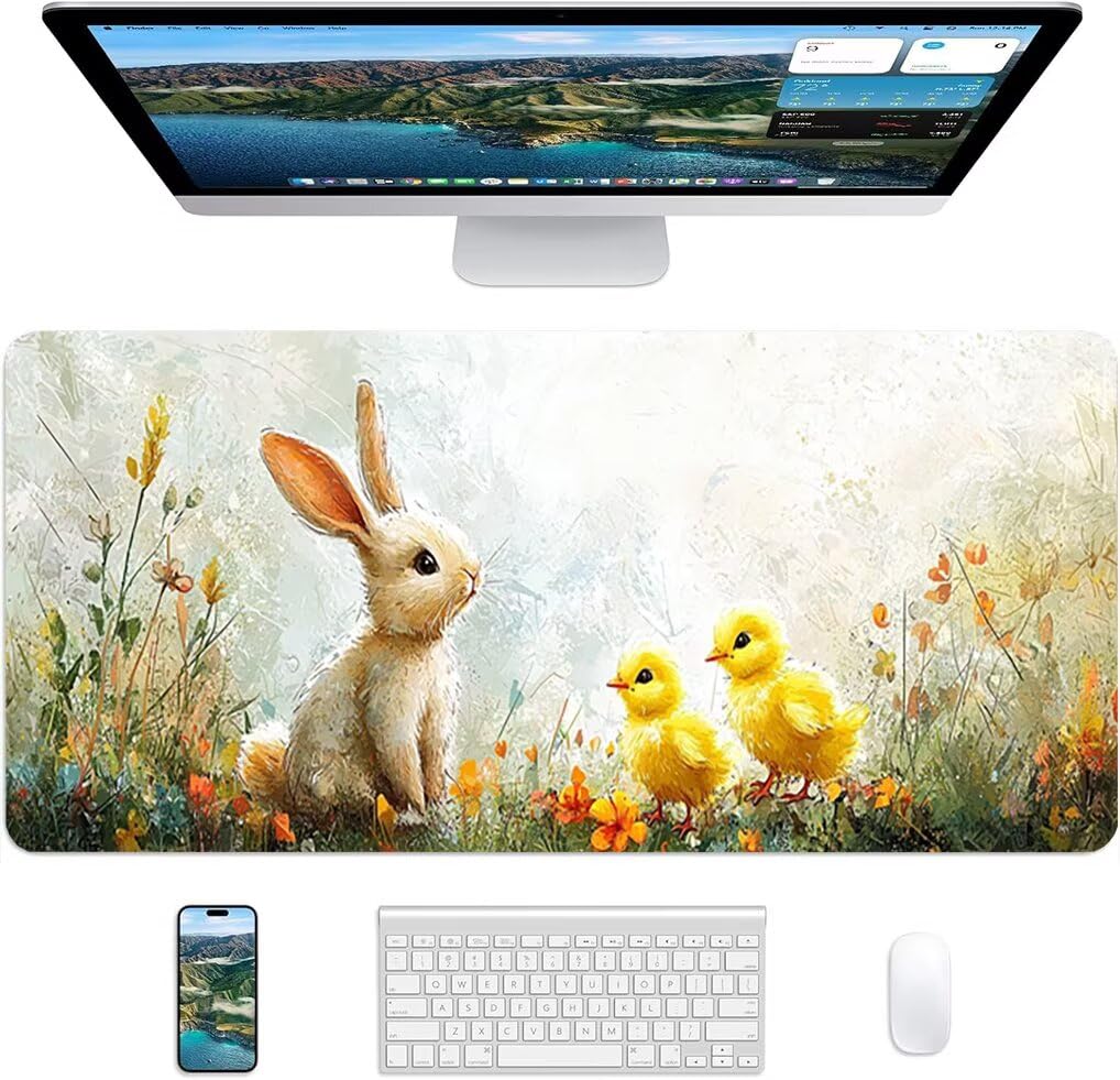 Wxuaixnn Pasqua Tappetino per Mouse Gaming XXL, 160x80cm Tappetino da Scrivania, Blu Impermeabile Mousepad con Bordi Cuciti per Gamer e computer portatilea, Migliora la Precisione e la velocità -9941