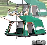 Barraca Camping Família Acampamento para 6-8 Pessoas com Varanda, Tenda Familiar Impermeável com Proteção Solar e Fácil de Transportar, Inclui Bolsa de Armazenamento.