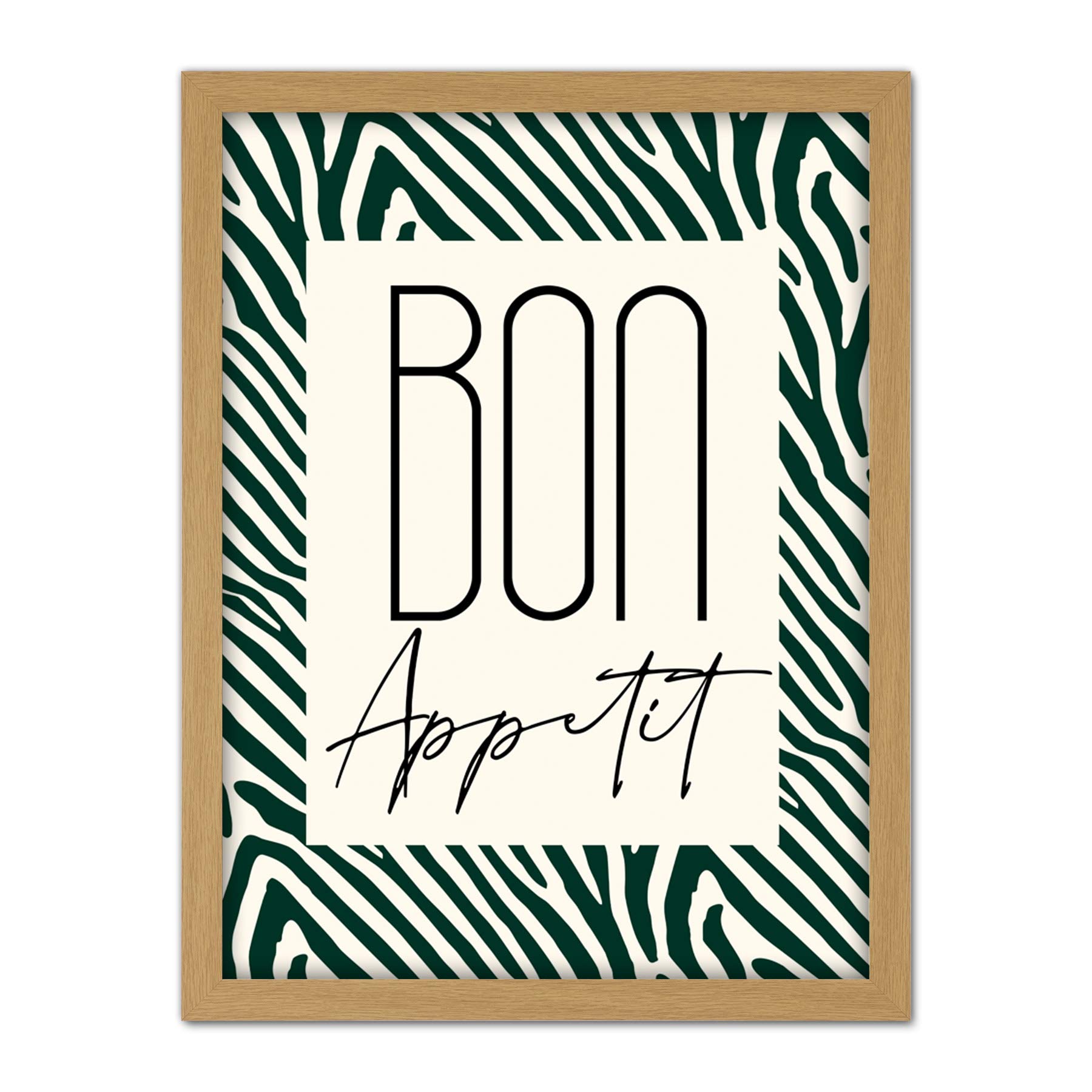 Wee Blue Coo Kitchen Zebra Bon Appetit Typography Artwork Framed Wall Art Print 18X24 Inch
