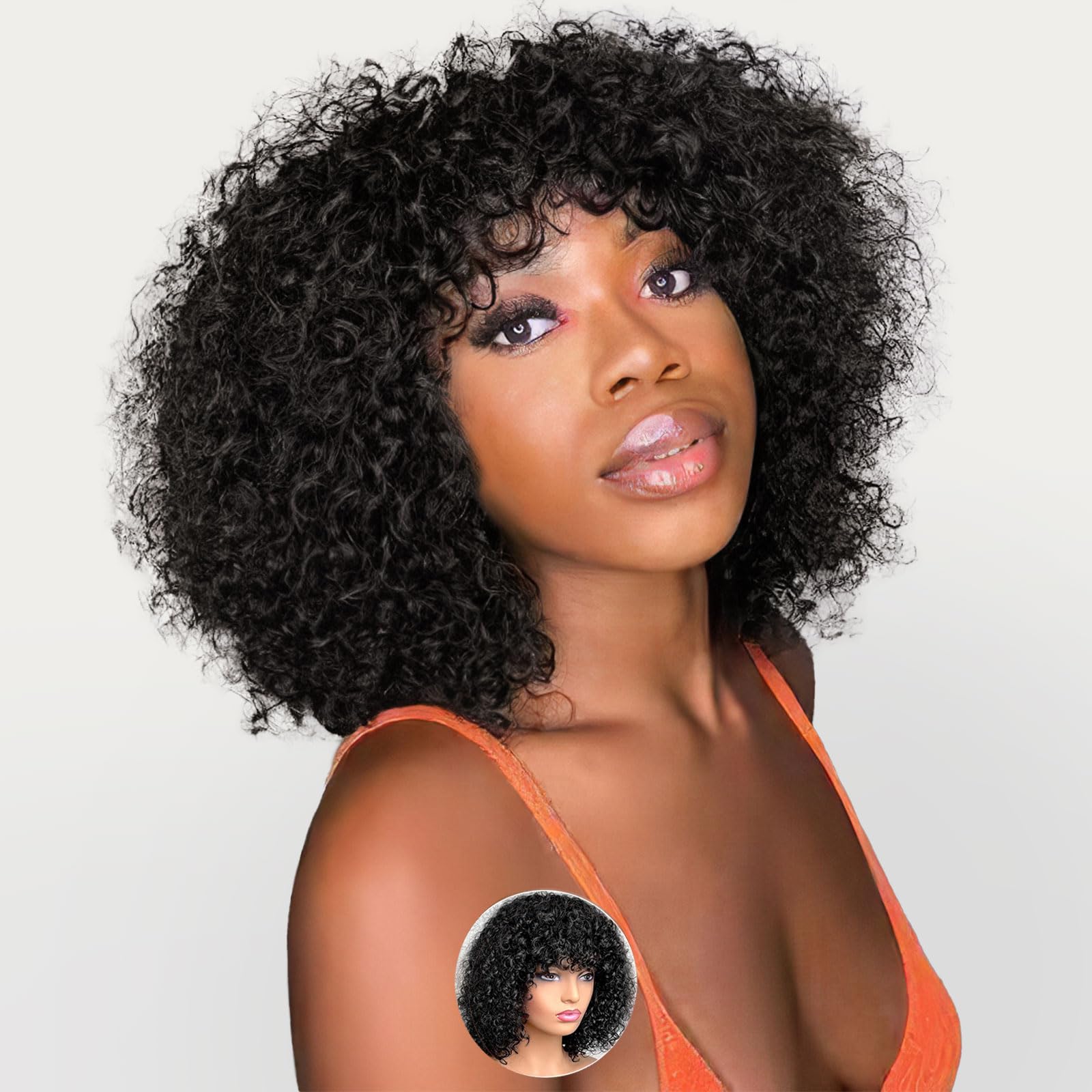 mscoco Bob Wig Human Hair Curly Wigs with bangs for Black Women Short Curly Bob Wig Human Hair Glueless Wear and Go Glueless Wigs Human Hair Black Bob