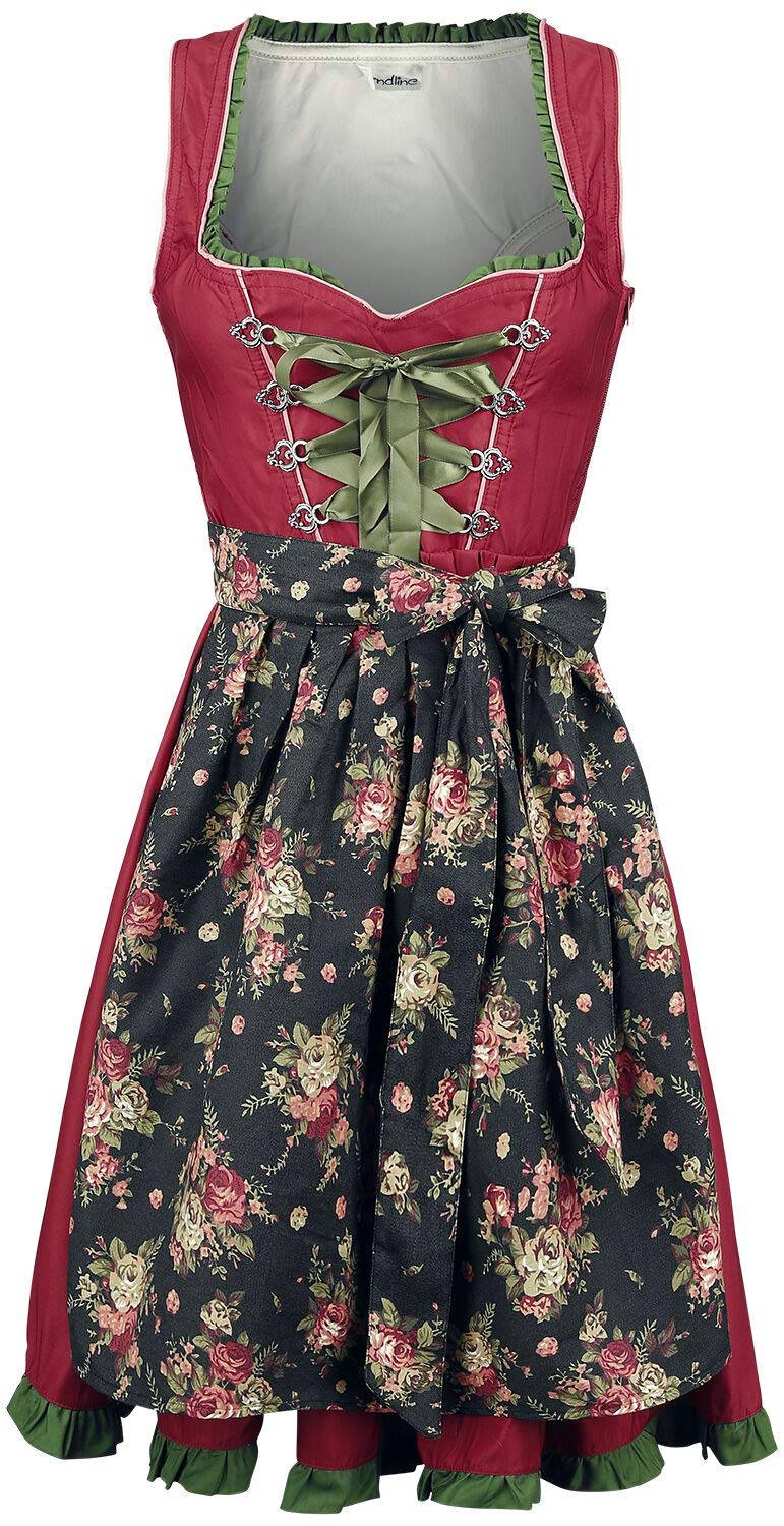Luxus Designer Dirndl mit Schürze Kleid Dirndkleid Oktoberfest Tracht Trachtenkleid Spitze Denim Blumenprint Paspelierung Rüschen