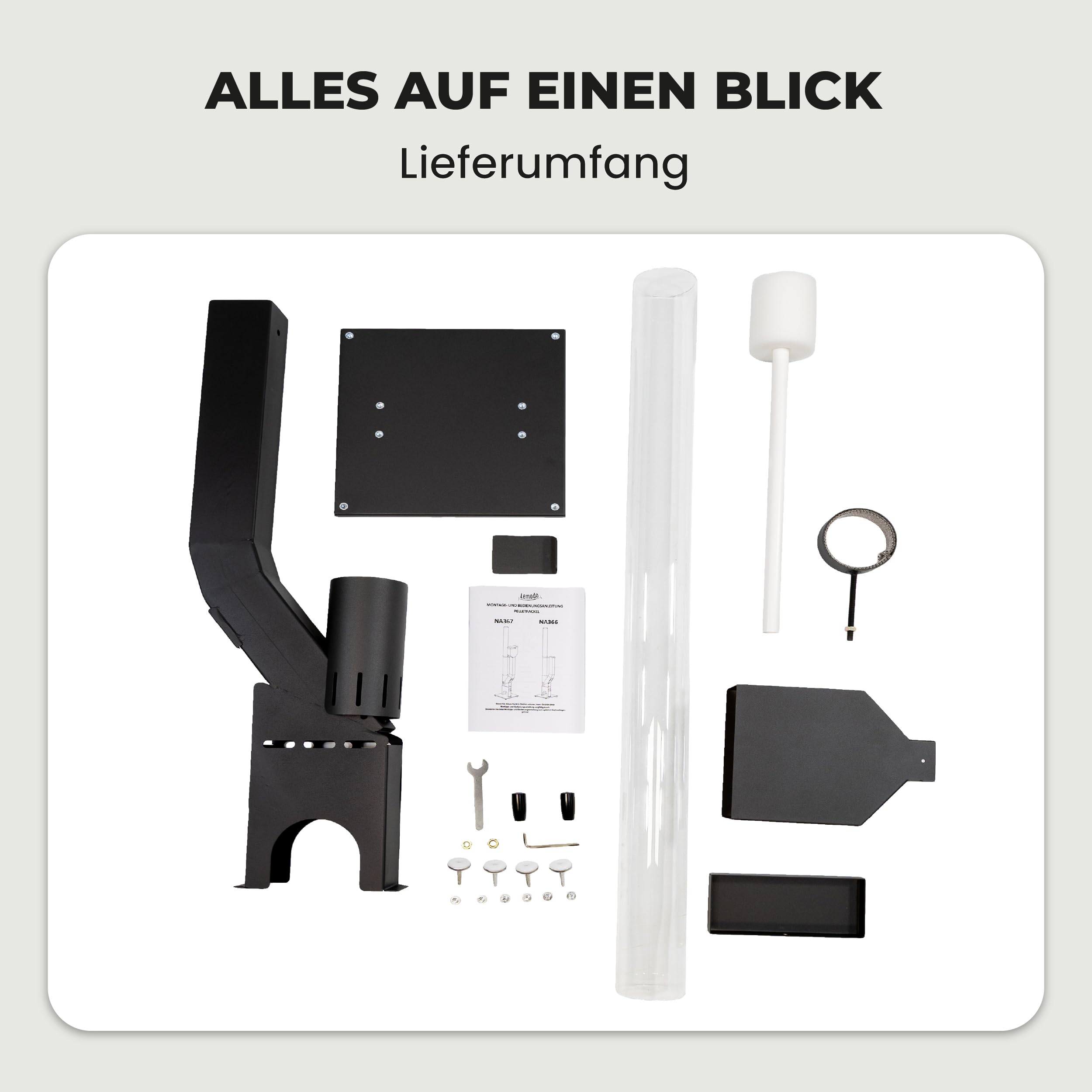 Lemodo Pelletfackel Prime XL, Feuersäule Outdoor mit Glasröhre, für Garten & Terrasse, für Holzpellets, stimmungsvolle Flamme, stilvoller Blickfang für gemütliche Abende (Prime XL)