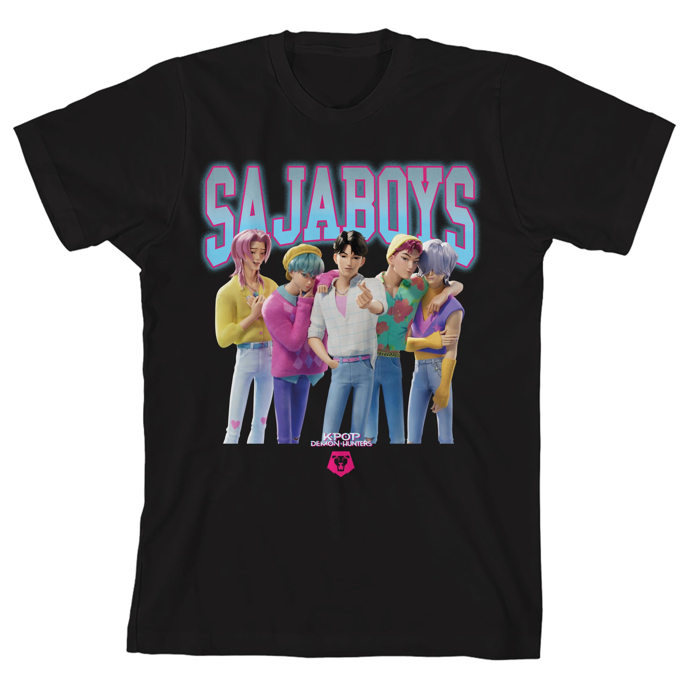 Kpop Demon Hunters Group Saja BoysYouth Black Crew Neck Short Sleeve T-Shirt-XL