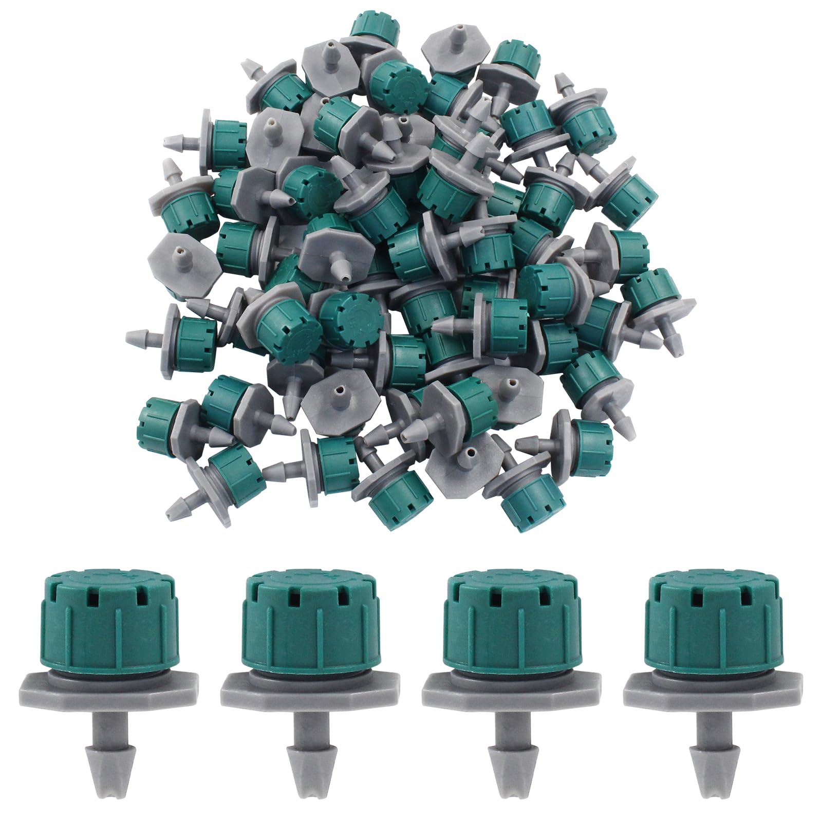 100pcs 360 Degree Drip Irrigation Emitters, 1/4 Inch Emitter Dripper for Dripping Irrigation System, Green
