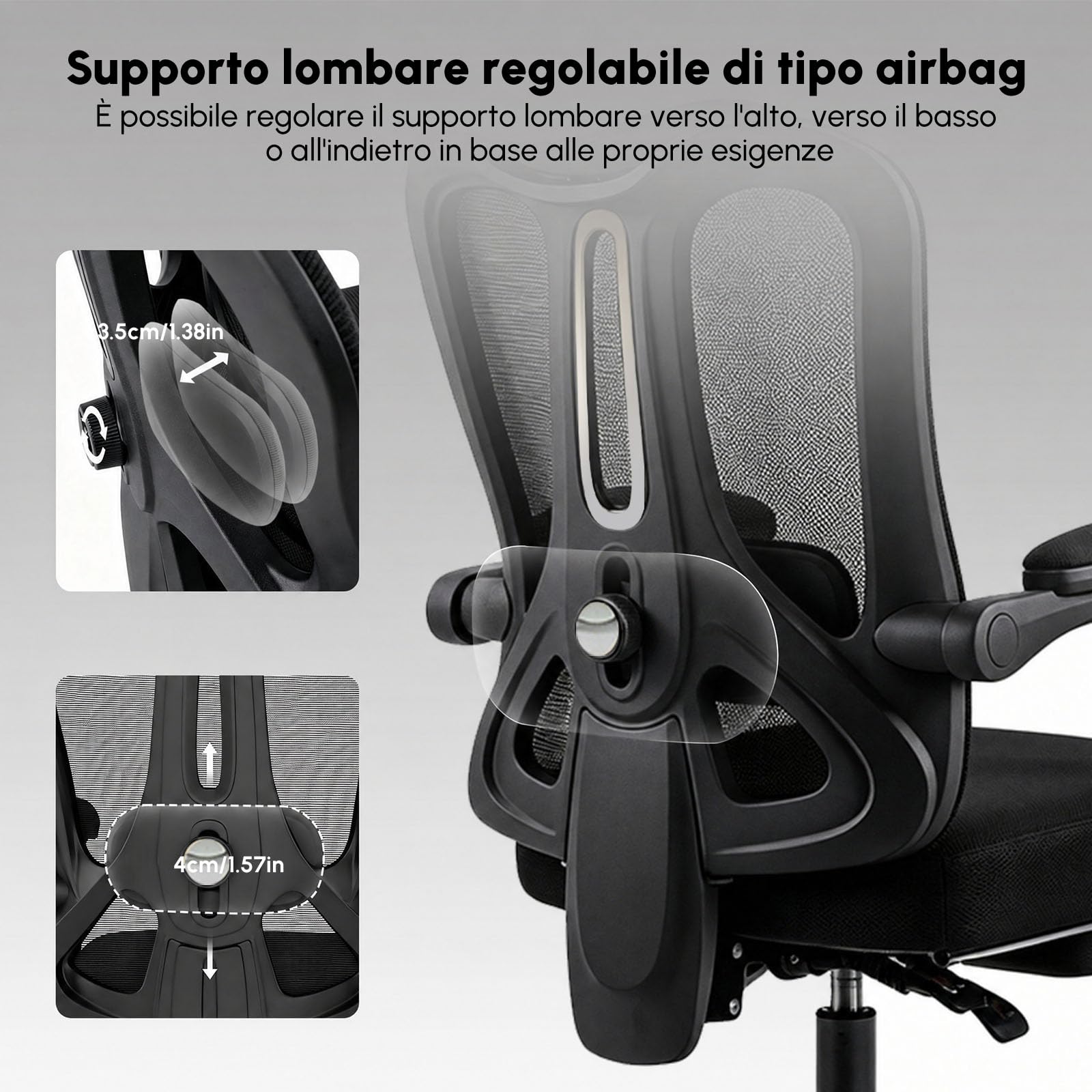 Sedia da Ufficio Ergonomica, Sedia da Scrivania con Schienale in Rete Traspirante,Sedia computer con Poggiapiedi, Supporto Lombare e Altezza Regolabile per Home,adulti, 150 kg, Nero