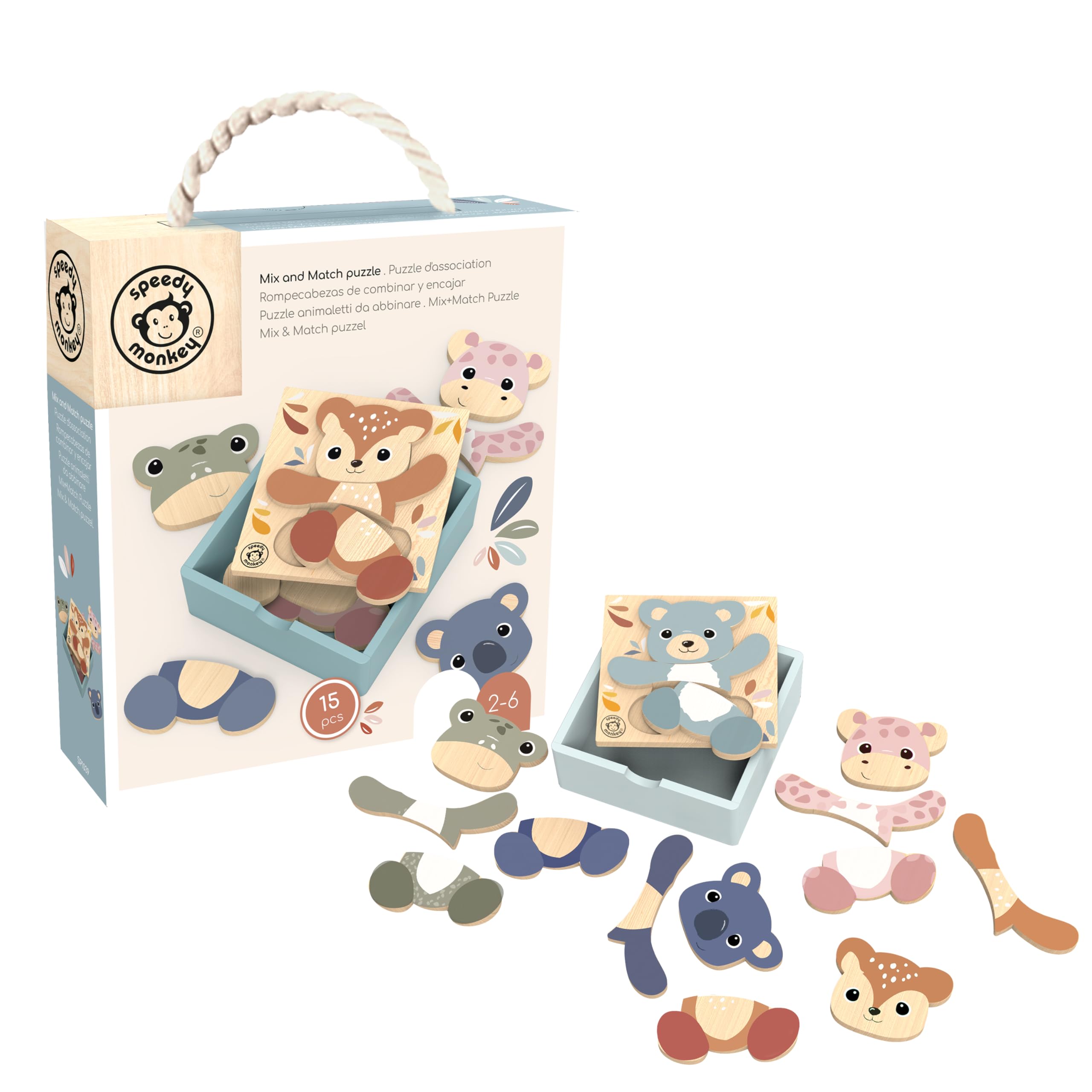 SPEEDY MONKEY Mix & Match Wooden Puzzle Game for Toddlers 24m+ | Colorful Shape Matching & Sorting Board | FSC Wooden Early Learning Educational Toy for Preschool Kids — image 1