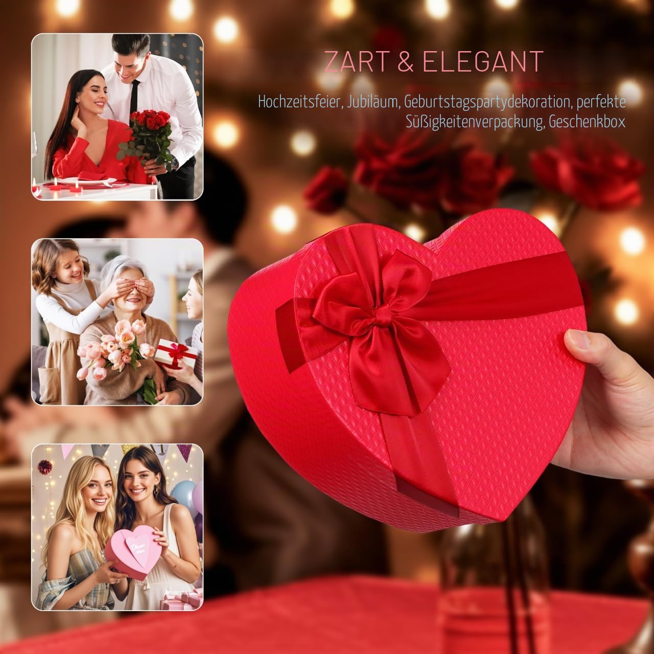 DEARMAMY Hochzeit Geschenkverpackung Box Herzform 9X7.9X3.5 Zoll Karton Süßigkeiten Aufbewahrung Behälter Für Blumenstrauß Arrangements Und Feiern