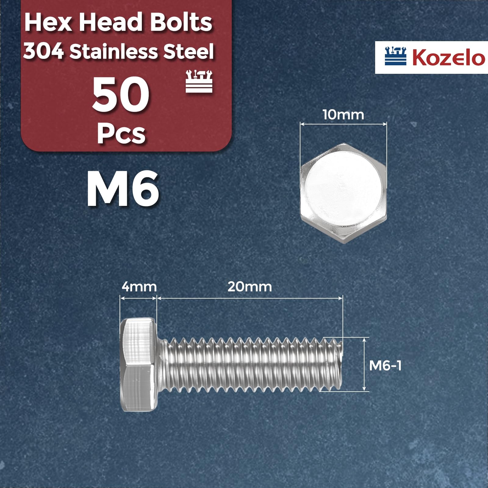 Kozelo 50 Pcs Hex Head Screws Bolts - Image 2