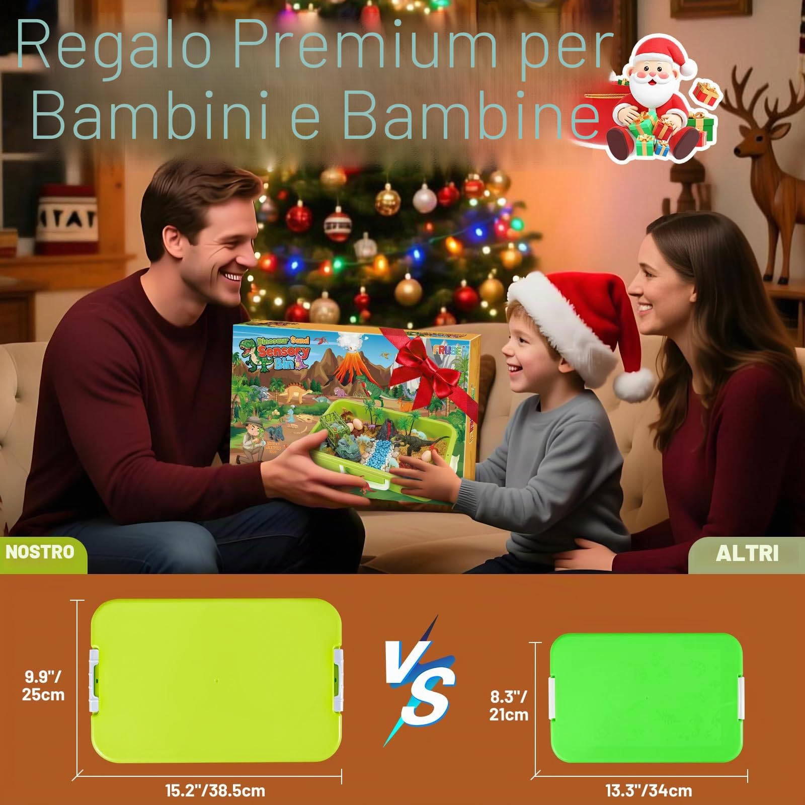 FRUSE Sabbia Giocattolo per Bambini, Kit di Sabbiera con Sabbia Magica, Dinosauro Giocattolo, Lente d'Ingrandimento con Dinosauri, Giocattoli Sensoriali Giochi Sabbiera Regalo di Natale per Bambini