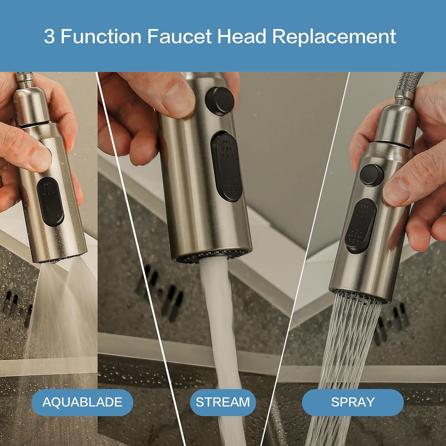 Testina Spray Rubinetto Cucina - 3 Funzioni, G1/2, Galvanizzata