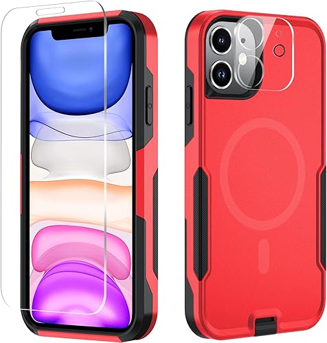 Xmon Funda magnética para iPhone 11 probada en caídas de grado militar y compatible con MagSafe Protector de pantalla de vidrio templado con
