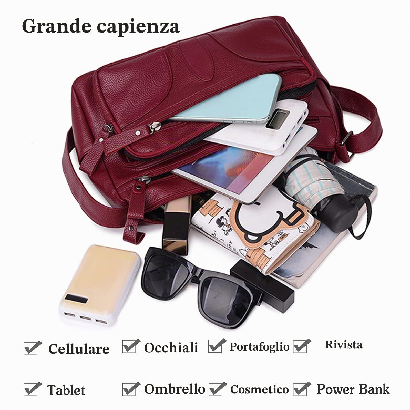 Donna Borsa a Tracolla Casual Borse a Spalla Pelle Impermeabile Borsetta per Lavoro Shopping Viaggio Uso Quotidiano Nero