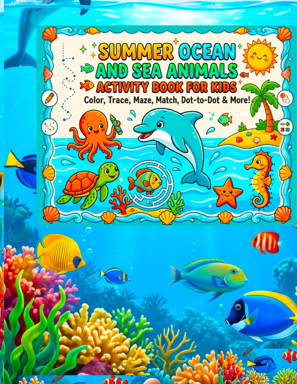 Summer Ocean and Sea Animals Activity Book for Kids: Coloring, Tracing, Mazes, Dot-to-Dot, Matching, Counting & More for Kids