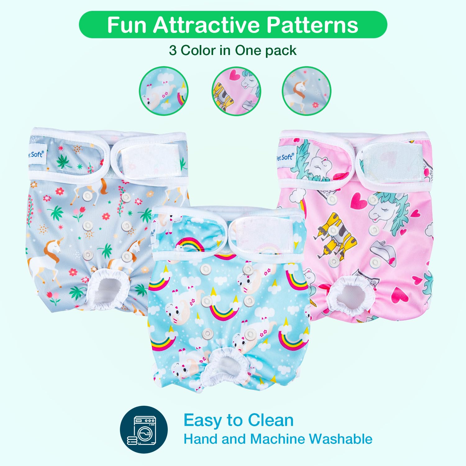 Pet Soft Female Dog Diapers, 3Pack Washable Dog Diapers Female for in Heat Reusable Period Panties, Puppy (Animals, L) 2