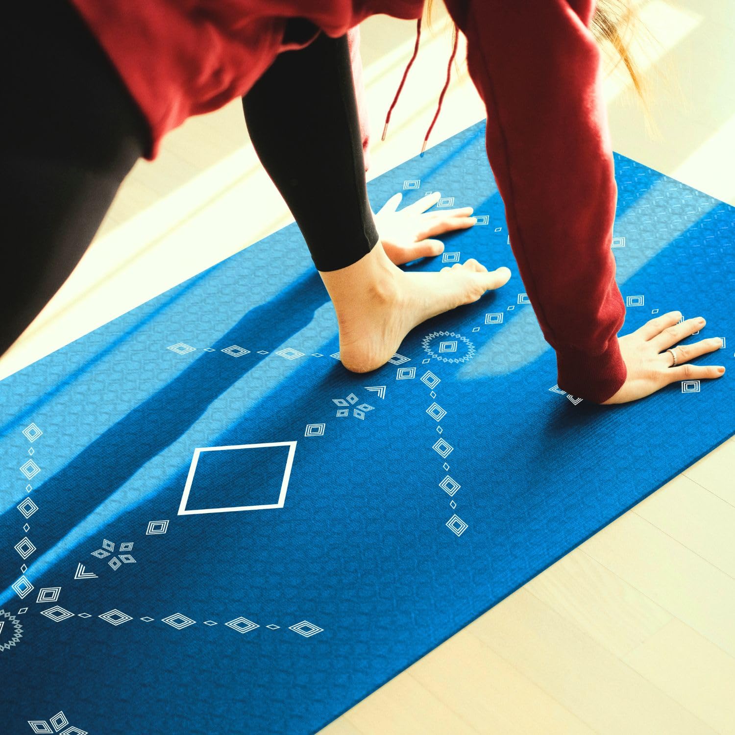 Think Art Decor Alignment Yoga Mat for Women, Men, Kids, 6mm Thick TPE Mat with Strap, Dual textured for Anti-Slip, Durable Exercise Mat for Home Workout, Gym*, Meditation (24X72 inch, Sky Blue)